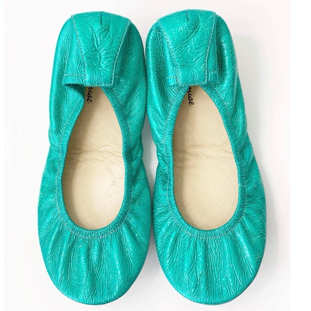 NEW Storehouse Flats Seaside Foil Seafoam Green Foldable Leather Flats - Size 7